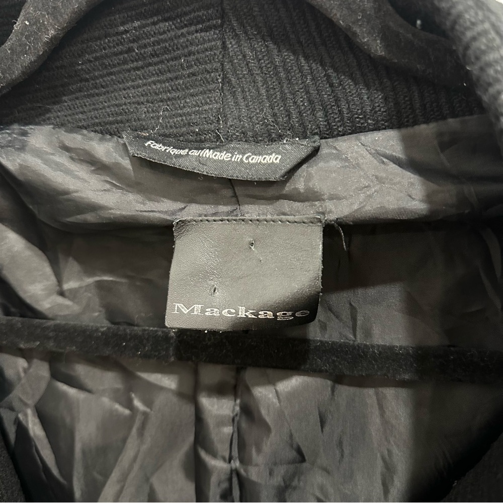 MACKAGE VINTAGE COAT WOOL LEATHER TRIM BELTED JACKET BLACK SIZE PS - Picture 7 of 14